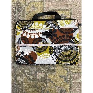 Vera Bradley Brown & Yellow Circle Swirl Design Laptop Soft Cover Zipper Bag